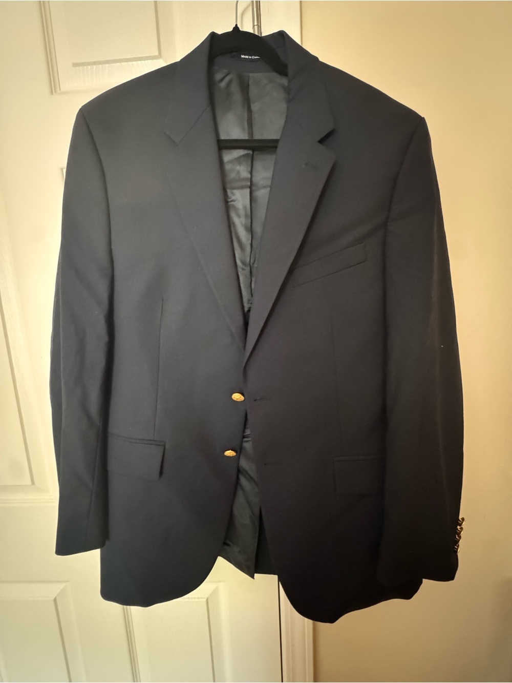 Chaps Navy Two-Button Blazer with Gold Buttons